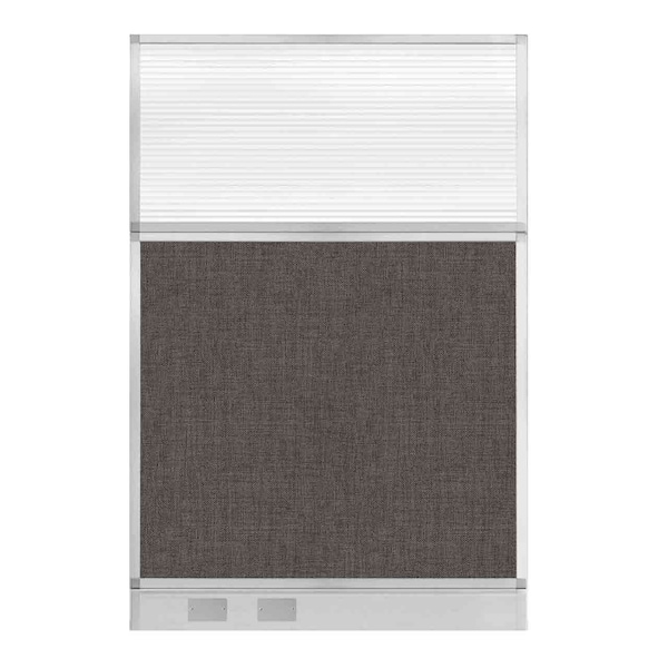 Hush Panel Cubicle Partition 4' x 6' W/ Window Mocha Fabric Clear Fluted Window W/ Cable Channel